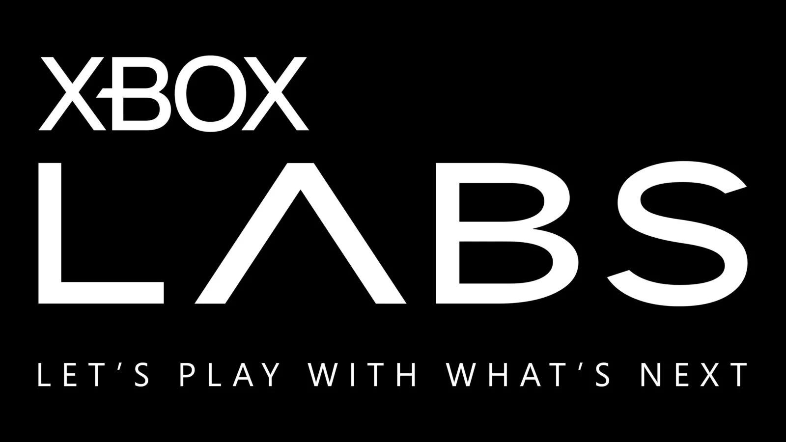 Logotipo de Xbox Labs en blanco sobre fondo negro con el lema Let's play with what's next